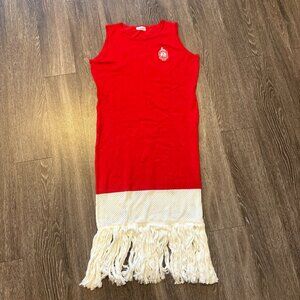 The Delta Box Red Sleeveless Crochet Fringe Dress Women’s Large Two-Tone